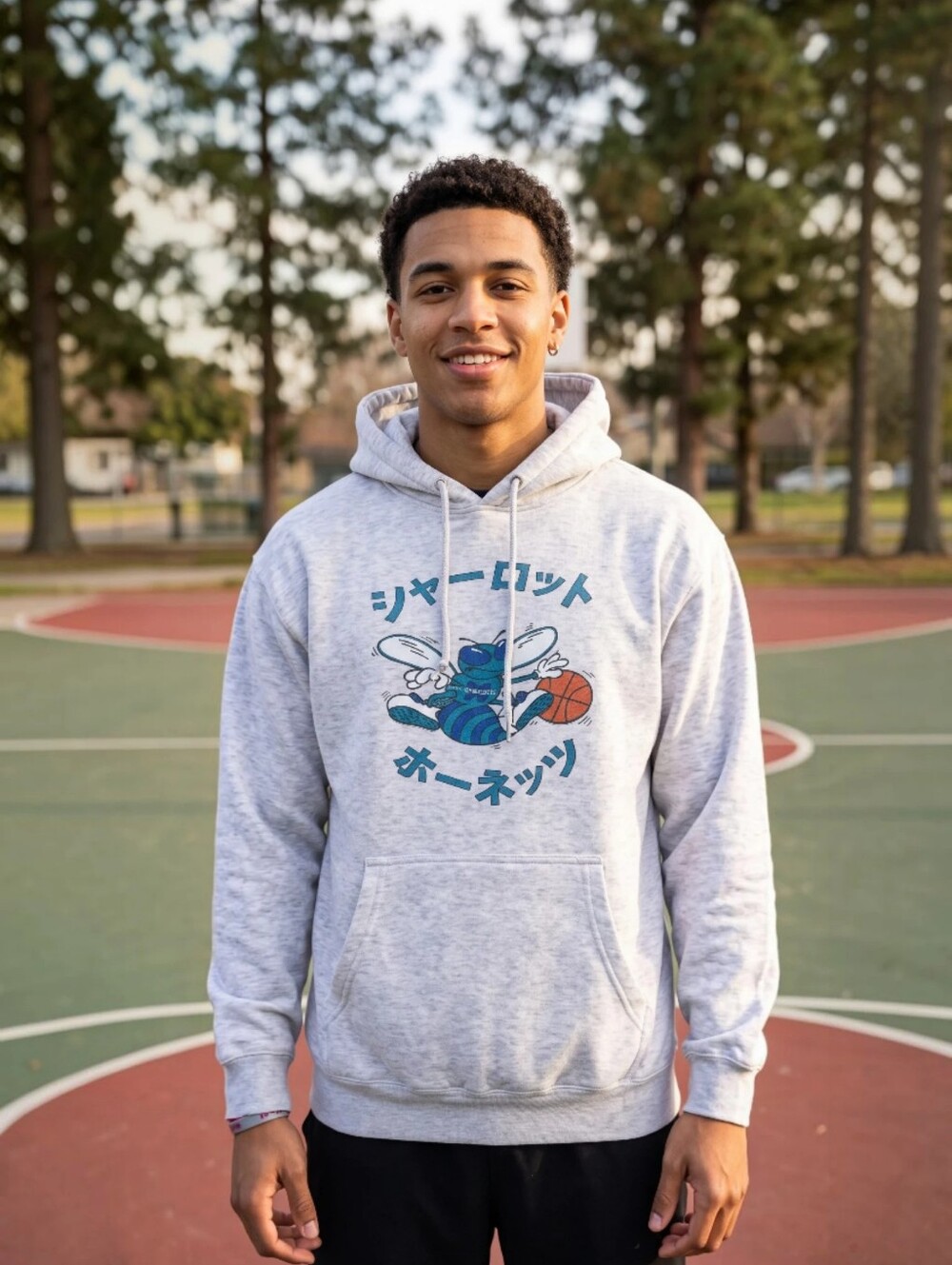 Lane Seven Charlotte Hornets Japanese Mascot Graphic Hoodie Grey Size Medium Men